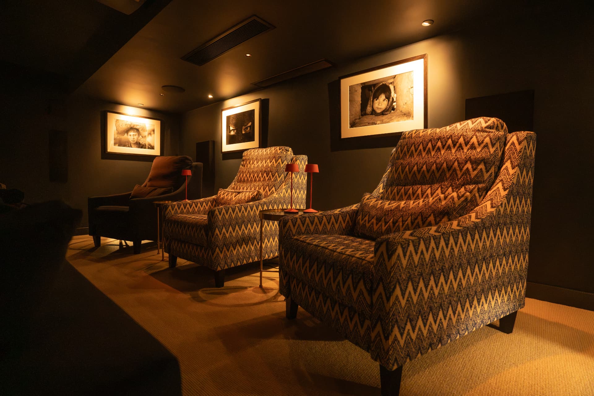 Bespoke seating and architectural lighting inside the Surrey cinema