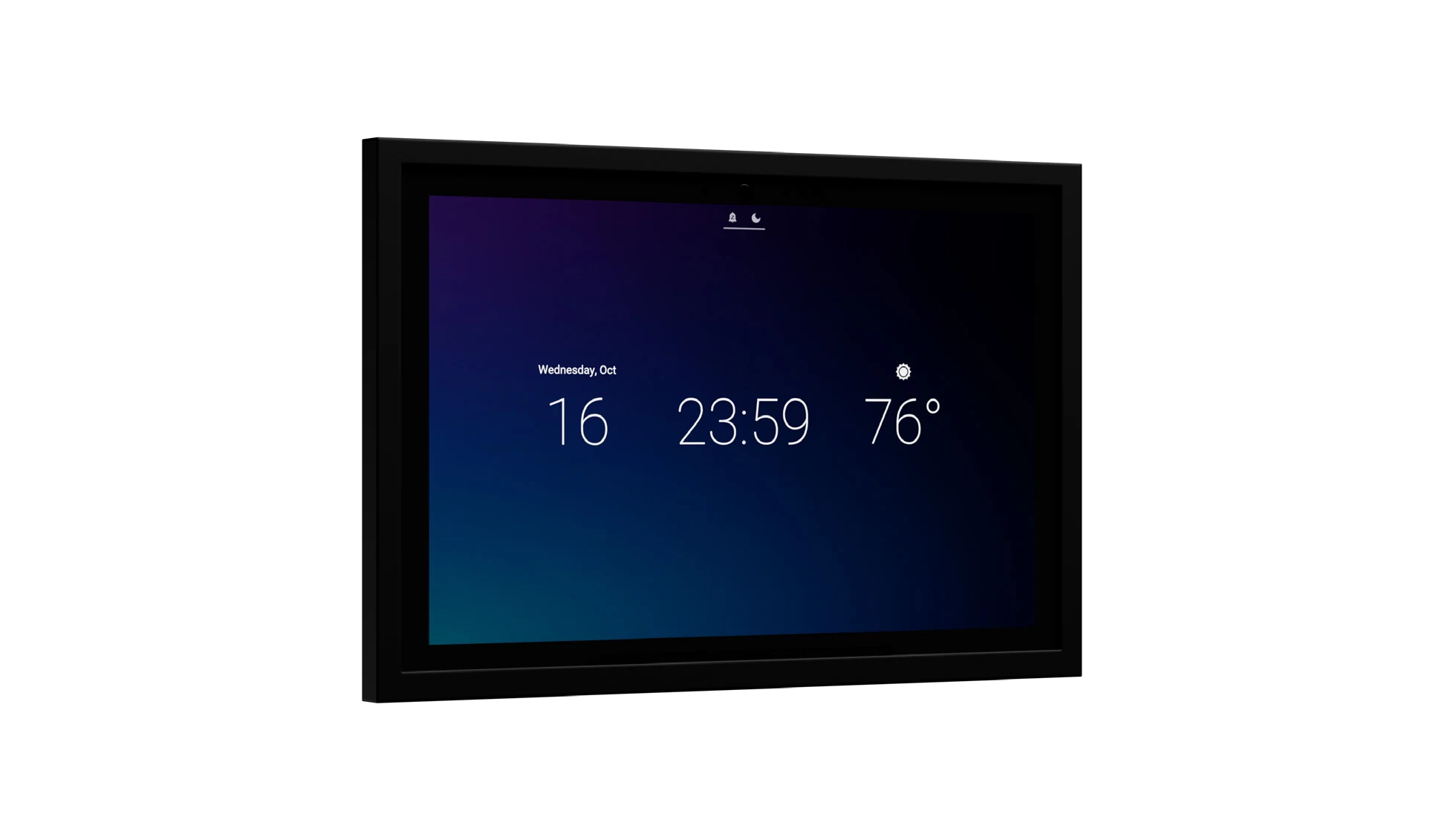 Control4 T5 in-wall touchscreen showing the home dashboard — Control4 photography