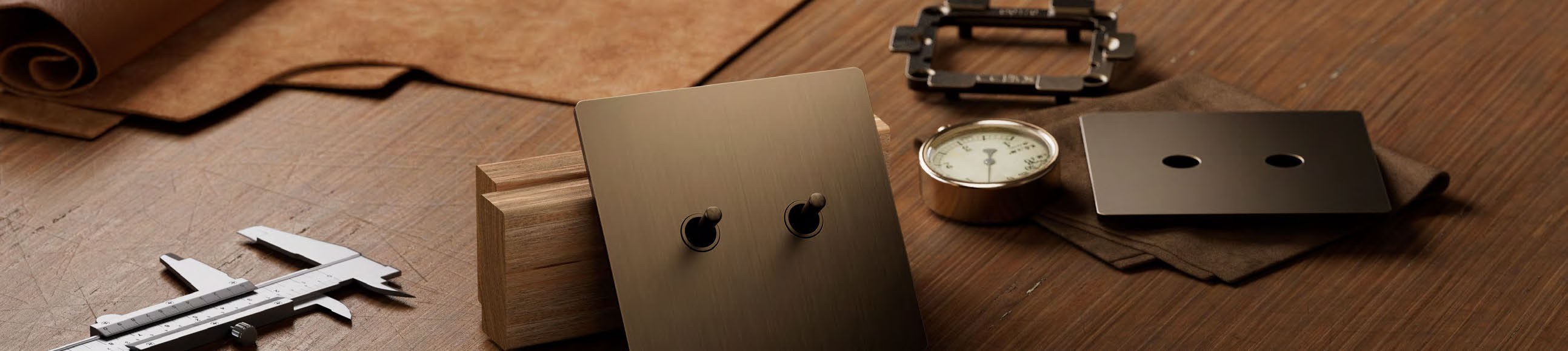 Lutron Aviena toggle keypads hand-finished in solid brass — Lutron photography